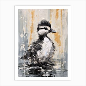 Textured Painting Of A Duckling Black & White Collage Style 1 Art Print