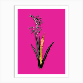 Vintage Antholyza Aethiopica Black and White Gold Leaf Floral Art on Hot Pink n.0932 Art Print