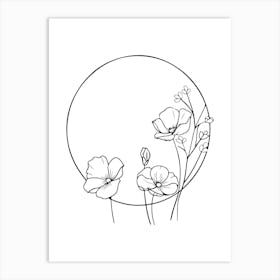 Flowers In A Circle Minimalist Line Art Monoline Illustration Art Print