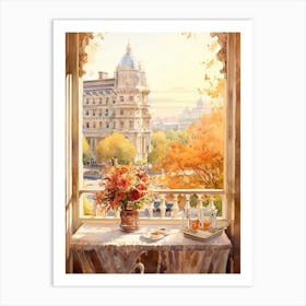 Window View Of Madrid Spain In Autumn Fall, Watercolour 3 Art Print