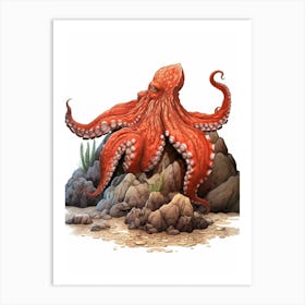 Giant Pacific Octopus Flat Illustration 6 Art Print