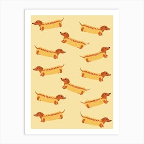 Hot Dogs On A Yellow Background Art Print