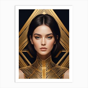 Geometric Woman Portrait Luxury Gold (25) Art Print
