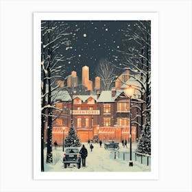 Winter Travel Night Illustration Manchester United Kingdom 2 Art Print