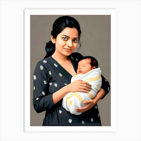 Portrait Of A Woman Holding A Baby Art Print