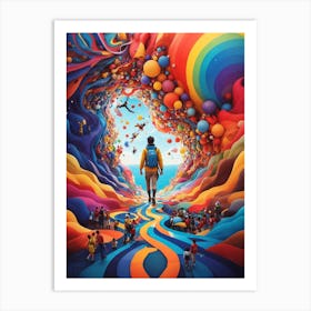 Man Walking Through A Colorful Tunnel Art Print