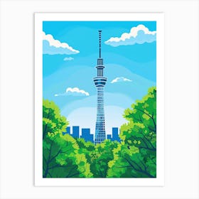 Tokyo Skytree 3 Colourful Illustration Art Print