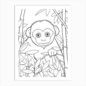 Line Art Jungle Animal White Faced Capuchin 3 Art Print
