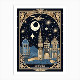 Amsterdam, Netherlands, Tarot Card Travel  Line Art 3 Art Print