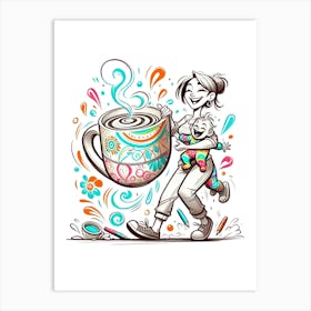 Mother And Child Holding A Cup Of Coffee Art Print