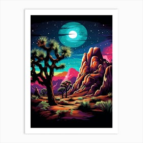 Joshua Tree In Rocky Mountains In Retro Illustration Style (3) Art Print