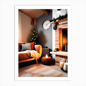 Christmas Living Room With Fireplace Art Print