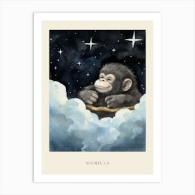 Baby Gorilla 3 Sleeping In The Clouds Nursery Poster Art Print