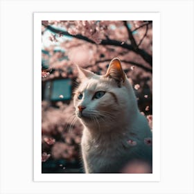 Cat In Cherry Blossoms 7 Art Print