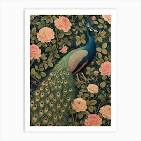 Floral Pink Roses Peacock 3 Art Print