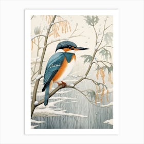 Winter Bird Painting Kingfisher 1 Art Print