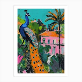 Peacock By The Castle Brushstrokes 1 Art Print