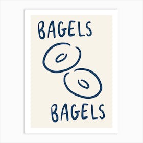 Bagel's Bagels blue and cream kitchen Art Print