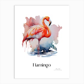 Flamingo. Long, thin legs. Pink or bright red color. Black feathers on the tips of its wings.16 Art Print