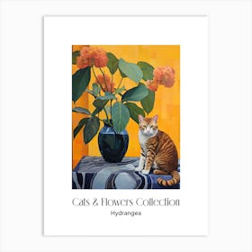 Cats & Flowers Collection Hydrangea Flower Vase And A Cat, A Painting In The Style Of Matisse 0 Art Print