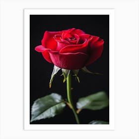 Red Rose On Black Background 47 Art Print