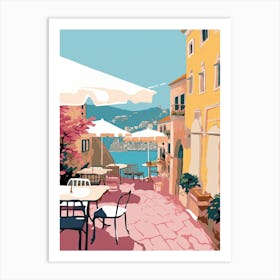 Taormina, Italy, Flat Pastels Tones Illustration 1 Art Print