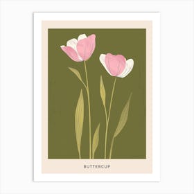 Pink & Green Buttercup 1 Flower Poster Art Print