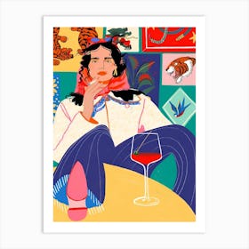 Woman With A Glass Of Wine Art Print