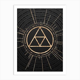 Geometric Glyph Symbol in Gold with Radial Array Lines on Dark Gray n.0155 Art Print