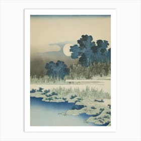 Moonlit Riverbank with Silhouetted Willows Art Print