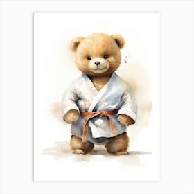 Judo Teddy Bear Painting Watercolour 3 Art Print