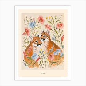 Folksy Floral Animal Drawing Puma Poster Art Print