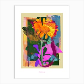 Calendula 1 Neon Flower Collage Poster Art Print