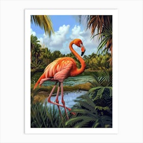Greater Flamingo Rio Lagartos Yucatan Mexico Tropical Illustration 2 Art Print