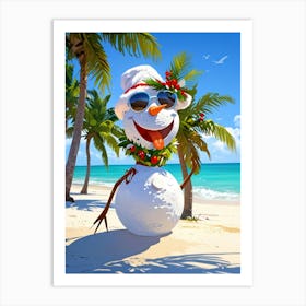 Snowman On The Beach 2 Art Print