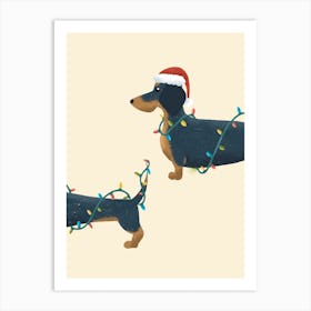 Christmas sausage dog dachshund Art Print