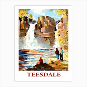 Teesdale, Couple At The Waterfalls, Travel Poster Art Print