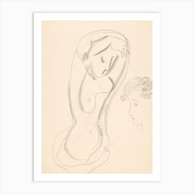 Woman With Raised Hands And Sketch Of Female Profile, Mikuláš Galanda Art Print