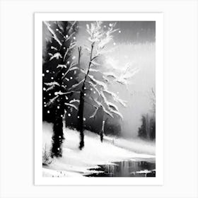 Winter Scenery,Snowflakes Black & White 2 Art Print