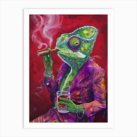 Animal Party: Crumpled Cute Critters with Cocktails and Cigars Chamelon 1 Art Print