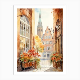 Window View Of Copenhagen Denmark In Autumn Fall, Watercolour 3 Art Print