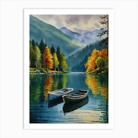 Two Boats On A Lake Art Print