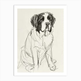 St Bernard Dog Charcoal Line 3 Art Print