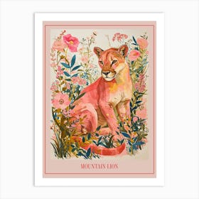 Floral Animal Painting Mountain Lion 2 Poster Art Print