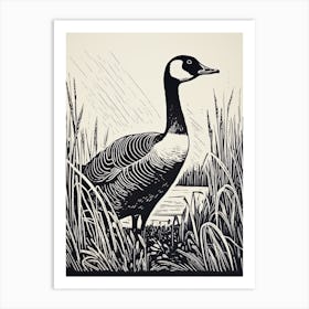 B&W Bird Linocut Canada Goose 4 Art Print