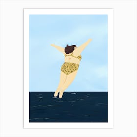 Whimsical Woman Diving In A Swimsuit Art Print