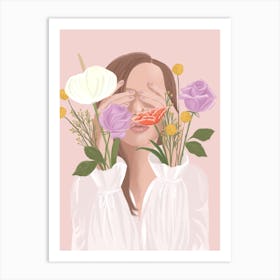 Girl With Flowers Art Print