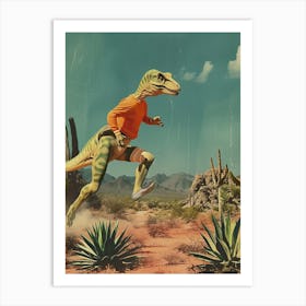 Retro Dinosaur Hiking Collage 1 Art Print