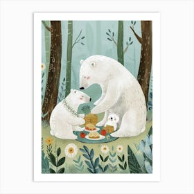 Polar Bear Family Picnicking In The Woods Storybook Illustration 4 Art Print