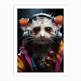 Cyberpunk Style A Possum Wearing Headphones 1 Art Print